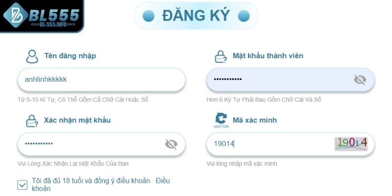 Điền đầy đủ thông tin vào biểu mẫu đăng ký BL555